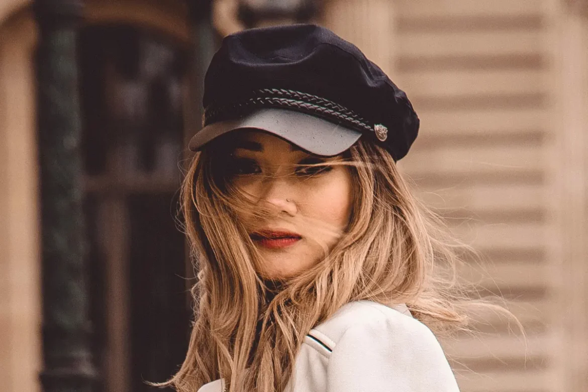 Blonde woman staring into camera
